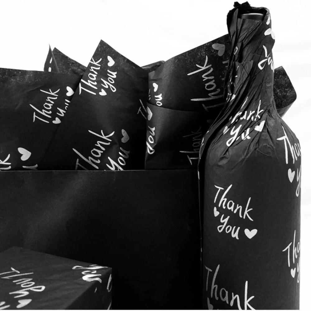 💕LAST ONE💕25 Sheets Black with Silver Thank You Tissue Paper 20" x 14" - Picture 4 of 6